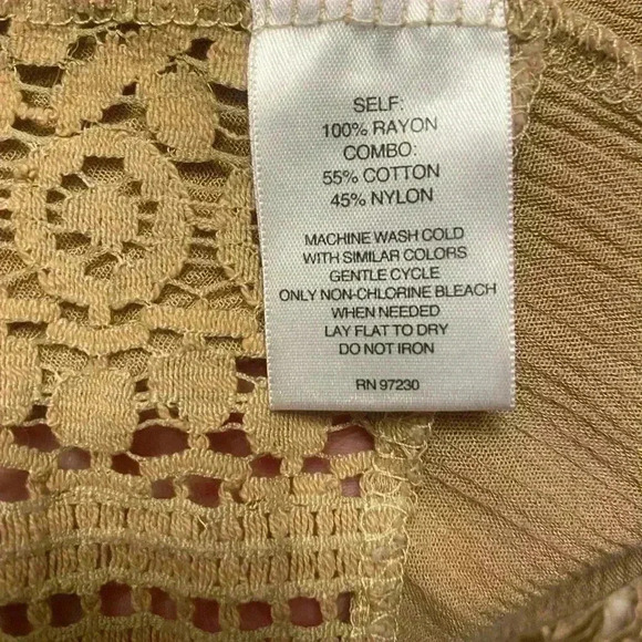 Open Lace Cardigan in tan with open front & beautiful detailed lace sewed in - Picture 8 of 8